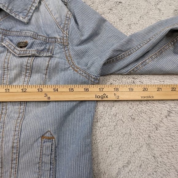 Pilcro and The Letterpress Jacket Women's M Blue Stripe Jean Denim Button Down  - Picture 6 of 8